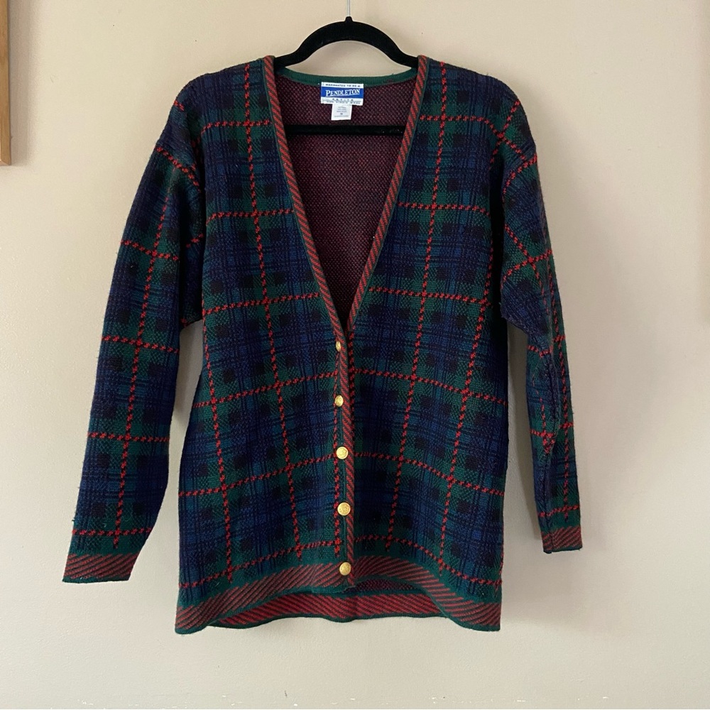 Pendleton• Vintage Wool Tartan Plaid Oversized Fit grampa Cardigan